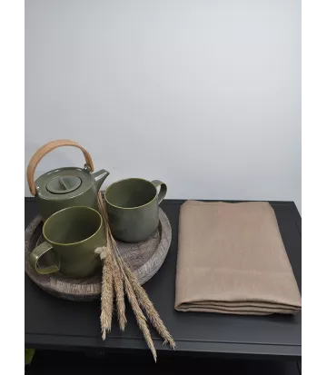 Torchon lin coton uni couleur nougat