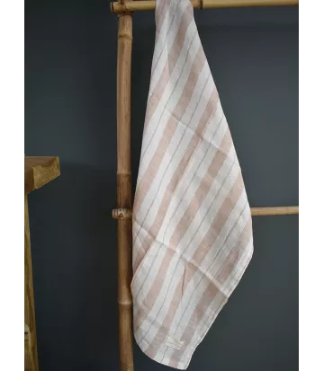 Torchon en coton à large rayure glaise / milk