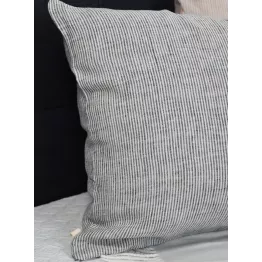 Housse de coussin lin lavé rayée noir et blanc 40 x 65 cm
