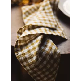 Serviette de table en lin lavé 45 x 45 cm vichy couleur curry