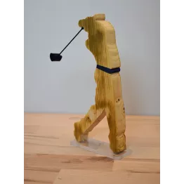 Figurine de golf en bois recyclé.