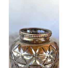 Ensemble vase photophore couleur argentée et perles