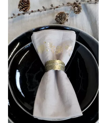 4 serviettes de table tissu beige avec cristaux dorés