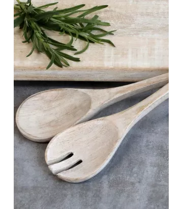 Couvert a salade en bois de manguier naturel clair