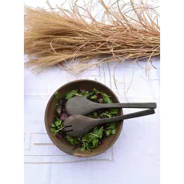 Set de 2 Couverts à salade en bois de manguier charbon