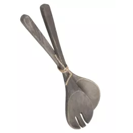 Set de 2 Couverts à salade en bois de manguier charbon