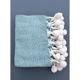 Plaid bicolore vert émeraude et blanc 100 % coton 150 * 130 cm