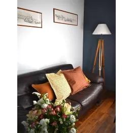 Housse de coussin coton motif léopard couleur auburn