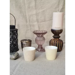 Duo de petits photophores en grès beige