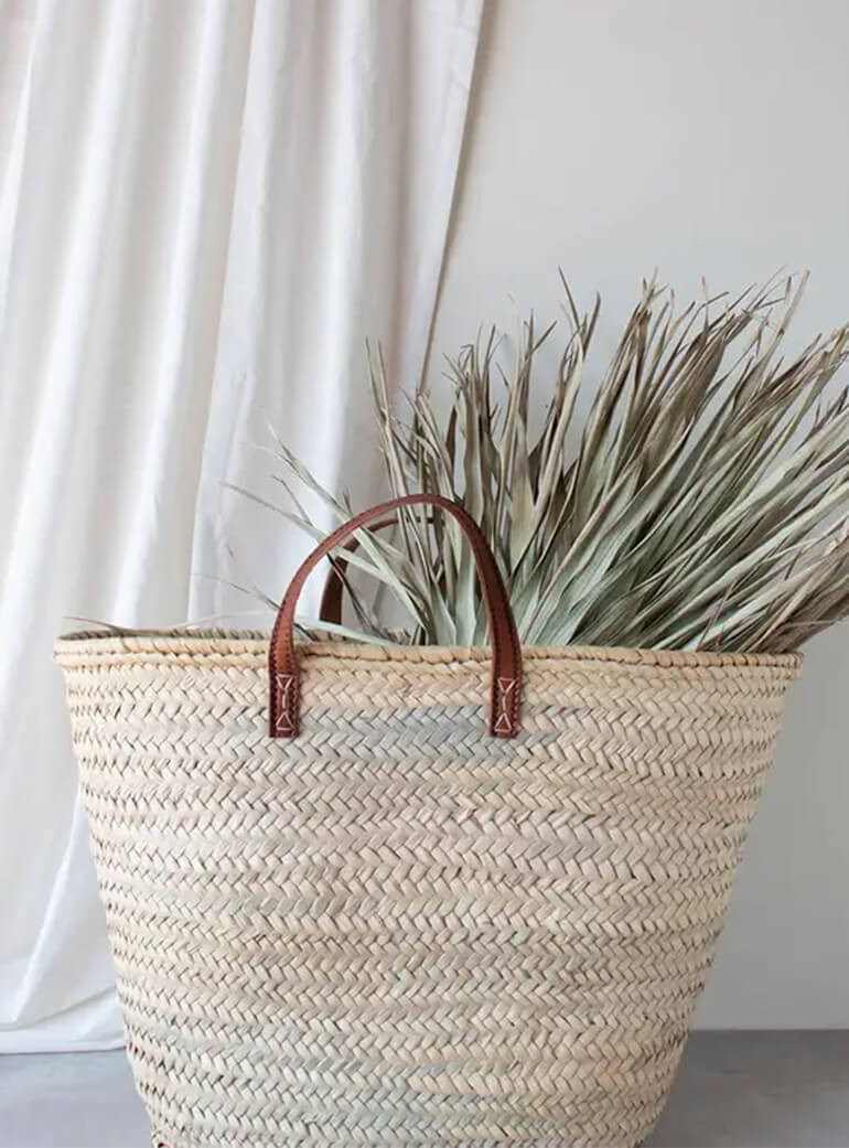 Sac Marocain Feuille de Palmier et Fleur Cuir - D'ici et Ailleurs