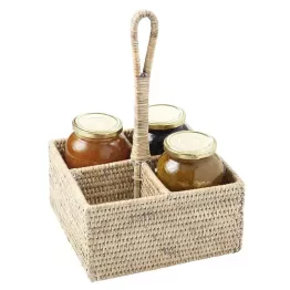 Présentoir confiture en rotin blanc cérusé