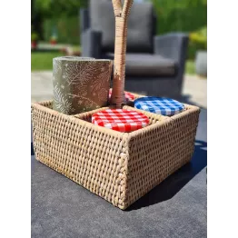 Présentoir confiture en rotin blanc cérusé