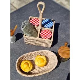 Présentoir confiture en rotin blanc cérusé