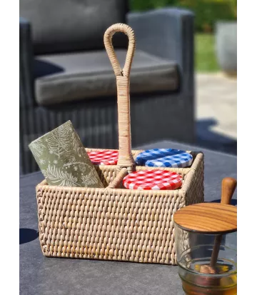 Présentoir confiture en rotin blanc cérusé