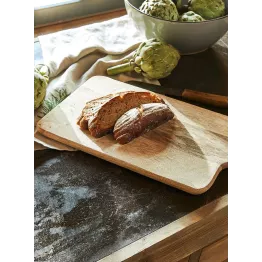 Planche à découper bois brut avec sangle cuir