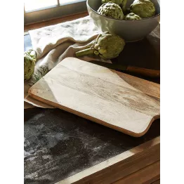 Planche à découper bois brut avec sangle cuir