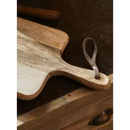 Planche à découper bois brut avec sangle cuir