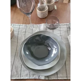 Set de table en lin écru rayé noir modèle Calvi