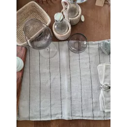 Set de table en lin écru rayé noir modèle Calvi