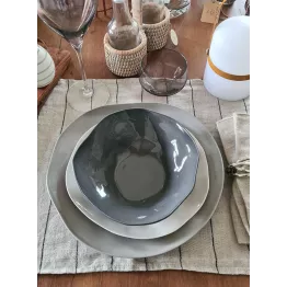 Set de table en lin écru rayé noir modèle Calvi