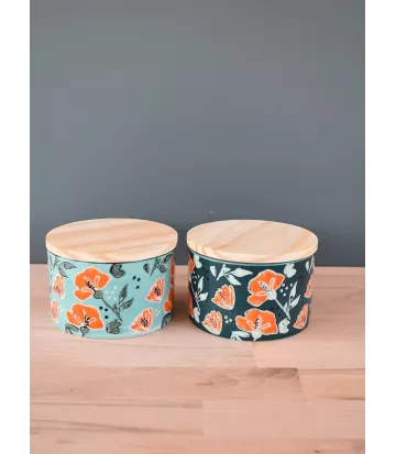Duo de pots en grès avec couvercle en bois modèle colorada émeraude