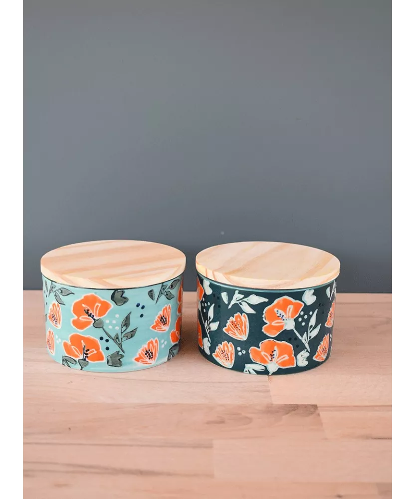 Duo de pots en grès avec couvercle en bois modèle colorada émeraude