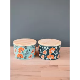 Duo de pots en grès avec couvercle en bois modèle colorada émeraude
