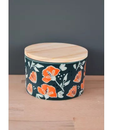 Duo de pots en grès avec couvercle en bois modèle colorada émeraude