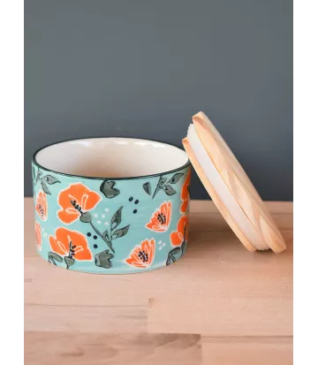 Duo de pots en grès avec couvercle en bois modèle colorada émeraude