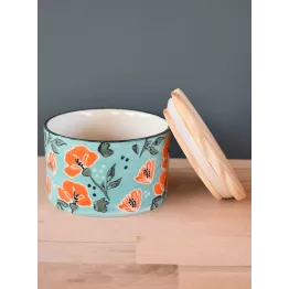 Duo de pots en grès avec couvercle en bois modèle colorada émeraude