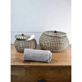 Ensemble osier panière ronde avec couvercle