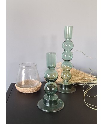 Petit bougeoir en verre  vert