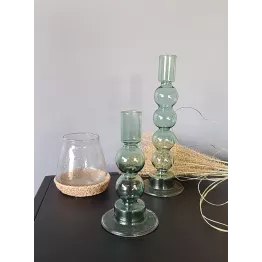Petit bougeoir en verre  vert