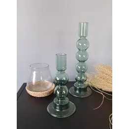 Petit bougeoir en verre  vert