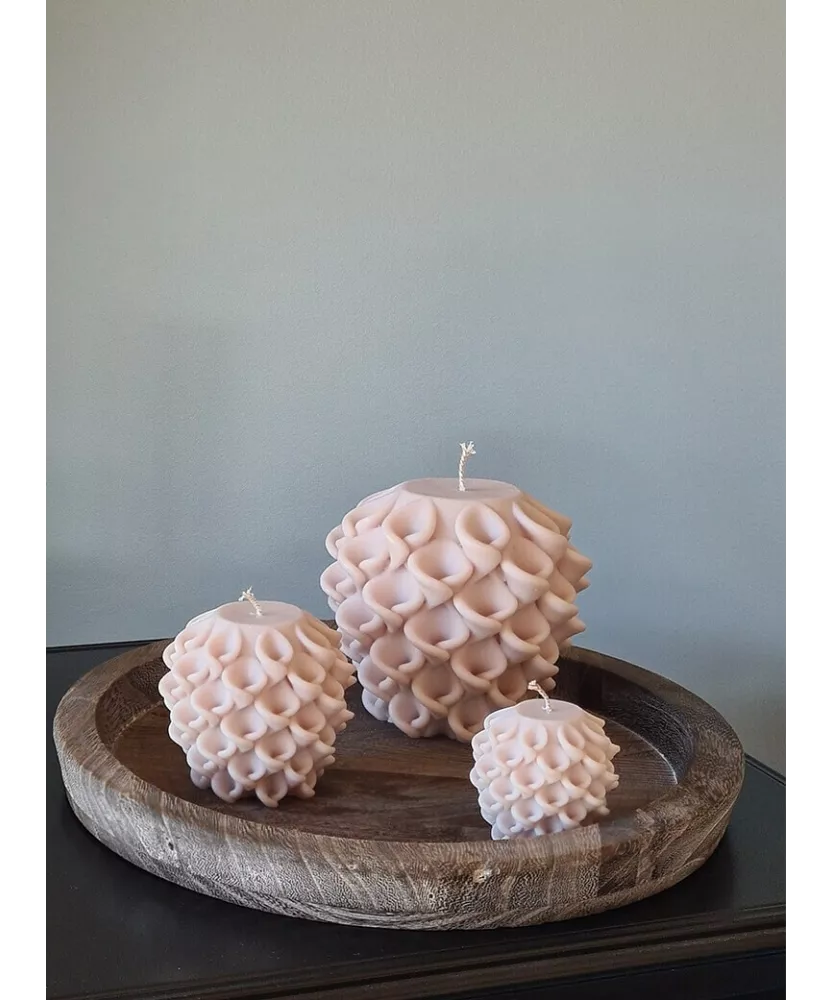 Bougies Cire Fait Main - Décoration élégante, Blanches, Motif Floral Géométrique