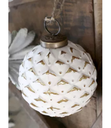 Boule pour sapin blanche et dorée