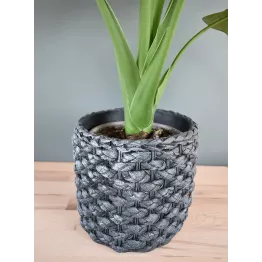 Cache-pot motif tressé noir modèle Corte, modèle médium