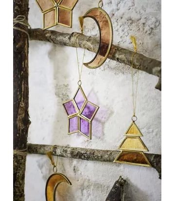 Trio de sapins en verre coloré