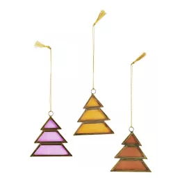 Trio de sapins en verre coloré