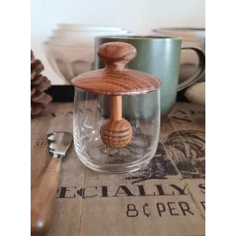 Pot à miel en verre avec couvercle en teck