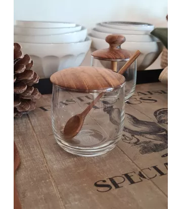 Mini pot en verre couvercle et cuillère teck