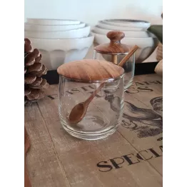 Mini pot en verre couvercle et cuillère teck