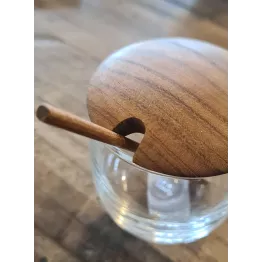 Mini pot en verre couvercle et cuillère teck
