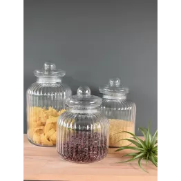 Bocal hermétique en verre strié avec couvercle