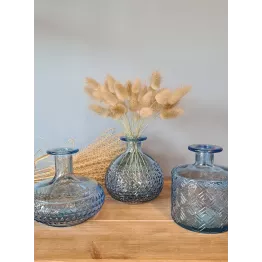 Ensemble vases transparents bleus