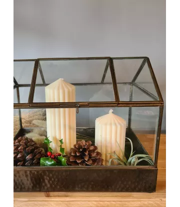 Mini serre d’intérieur en verre et laiton rectangulaire