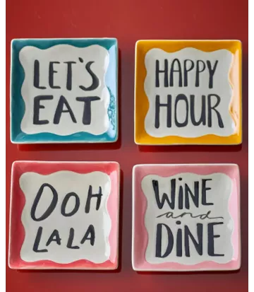 Set assiettes carrées en grès Bloomingville x 4, convivialité et design original