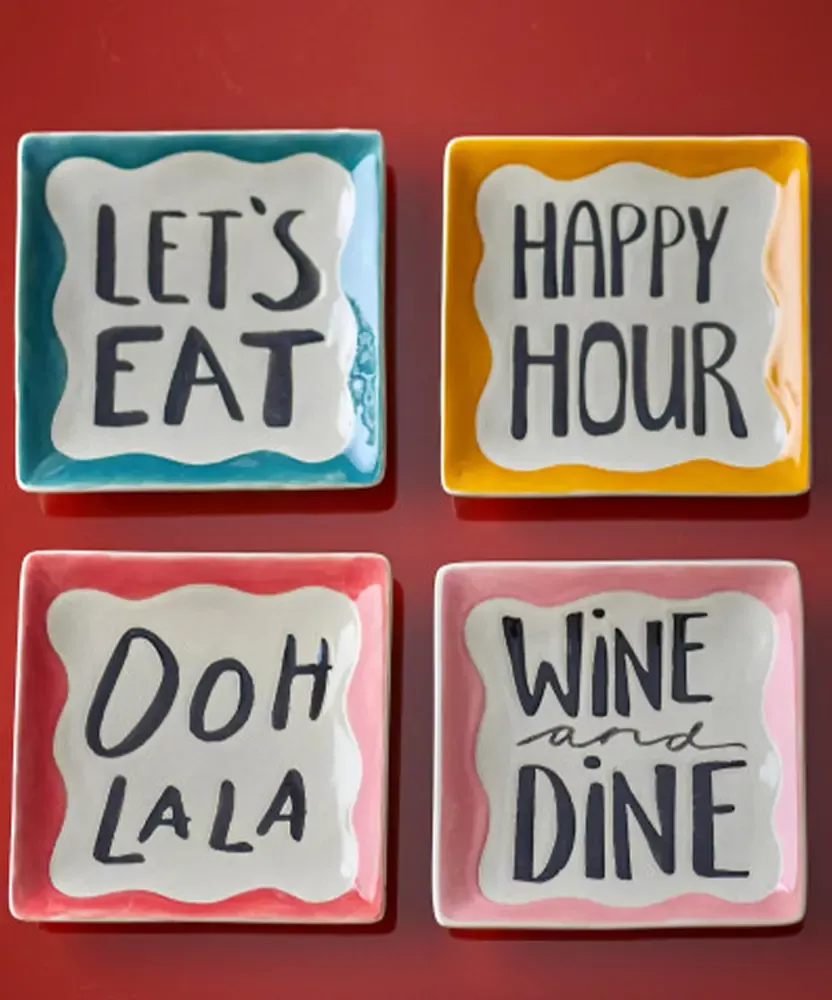 Set assiettes carrées en grès Bloomingville x 4, convivialité et design original