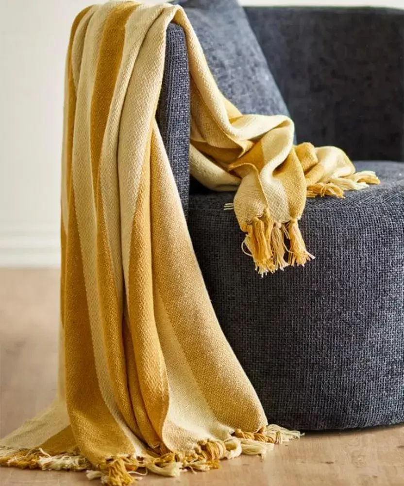 Frello Plaid jaune Bloomingville | Plaid déco chaleureux