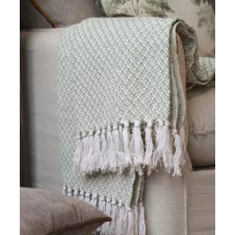 Plaid cocooning vert sauge et écru | Chic Antique